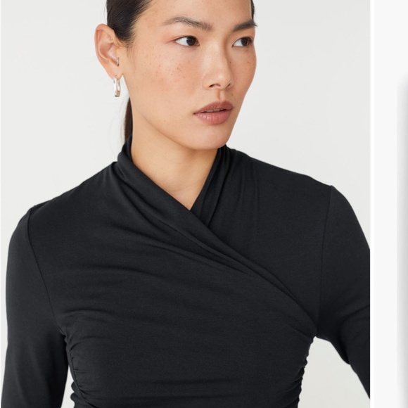& Other Stories | Long Sleeve High Neck Faux Wrap |Color: Black - Picture 3 of 7